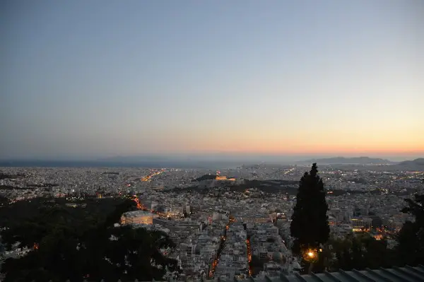 View of Athens from Mt. Lycabettus at dusk. Photo Credit: Tasha Birdwell